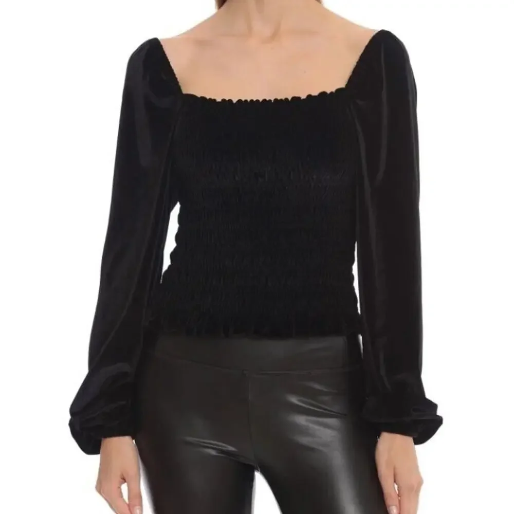 Bagatelle Womens Velvet Smocked Top L Whimsygoth Fairy Grunge Witchy Vamp Goth